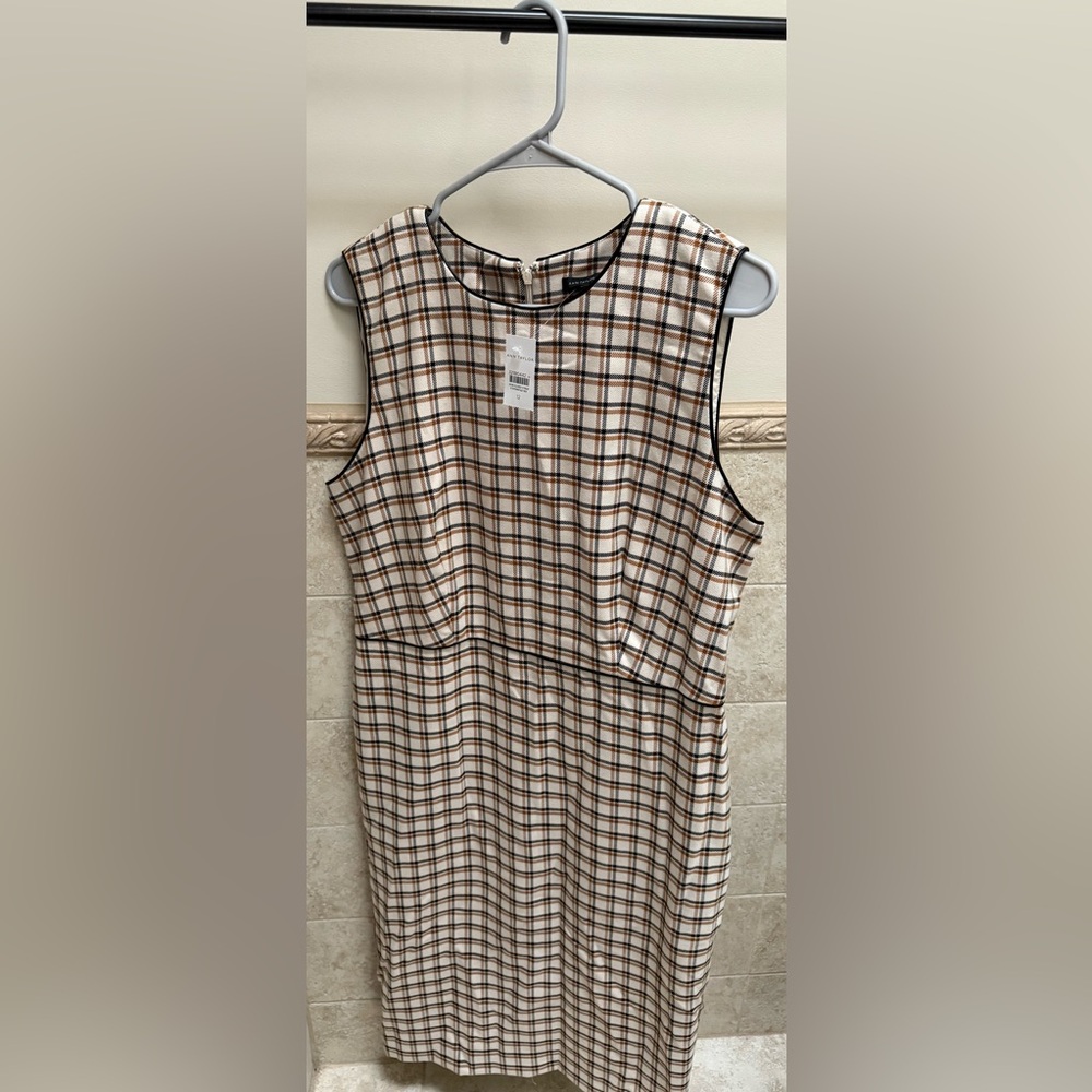 Ann Taylor Checkered Dress in Black and Brown
